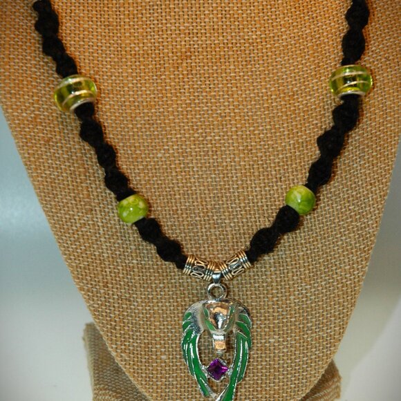 Dynamic Glow in the Dark Green Gothic Wolf on a 19" Black Hemp Handmade Necklace - Picture 5 of 5